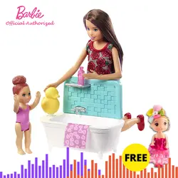 Оригинал Барби Марка Детские игрушки стирка комплект смешно притворяться Кукла Барби шкипер няни INC Куклы & Playset FXH05 Brinquedos