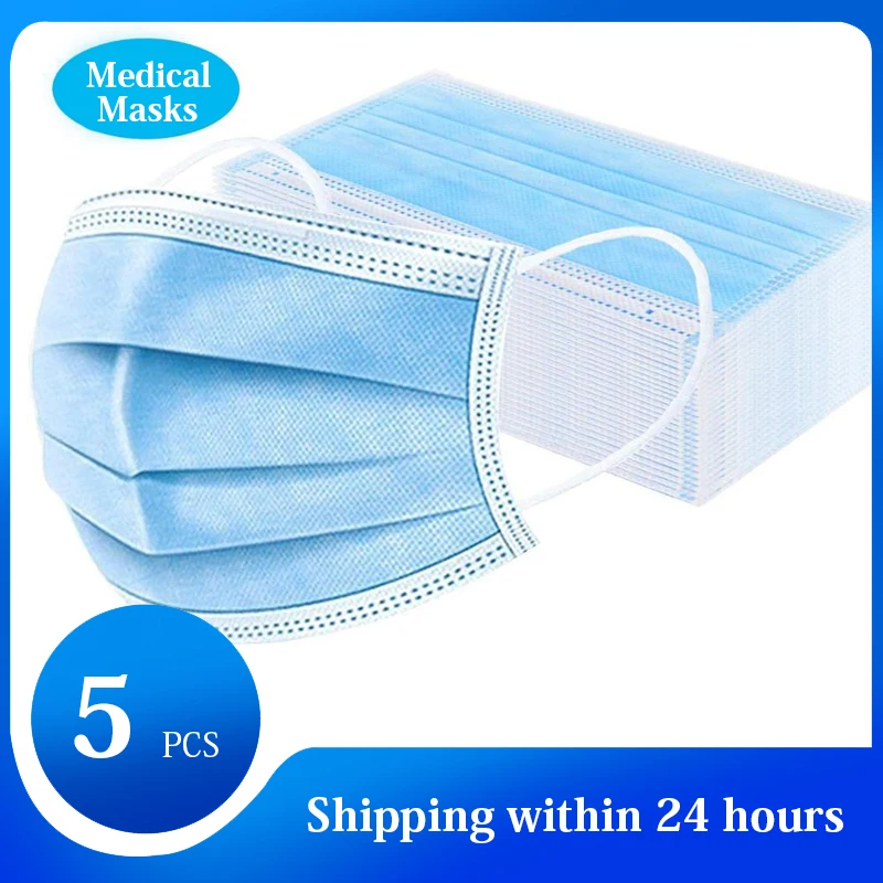 

5 pcs Medical Masks for dust protection,Masks Disposable Face Masks with Elastic Ear Loop Disposable Dust &Filter Safety Mask