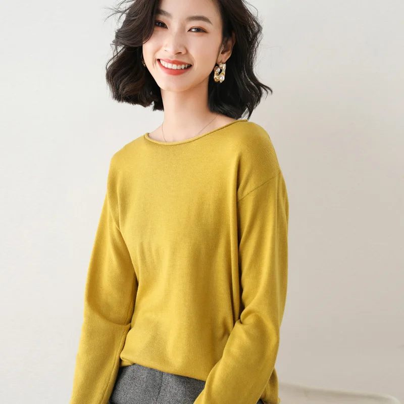 

Women's O-Neck Korean-Style Loose-Fit Sweater 2020 New Style Autumn Winter Knitted Shirts All-Match Bottoming Sweater Female