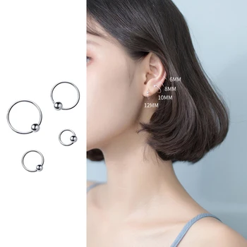 

Mcanie Real 925 Sterling Silver Simple Light Beads Slim 4 Size Hoop Earring for Women Fashion Anti-allergy Ear Pin Fine Jewelry