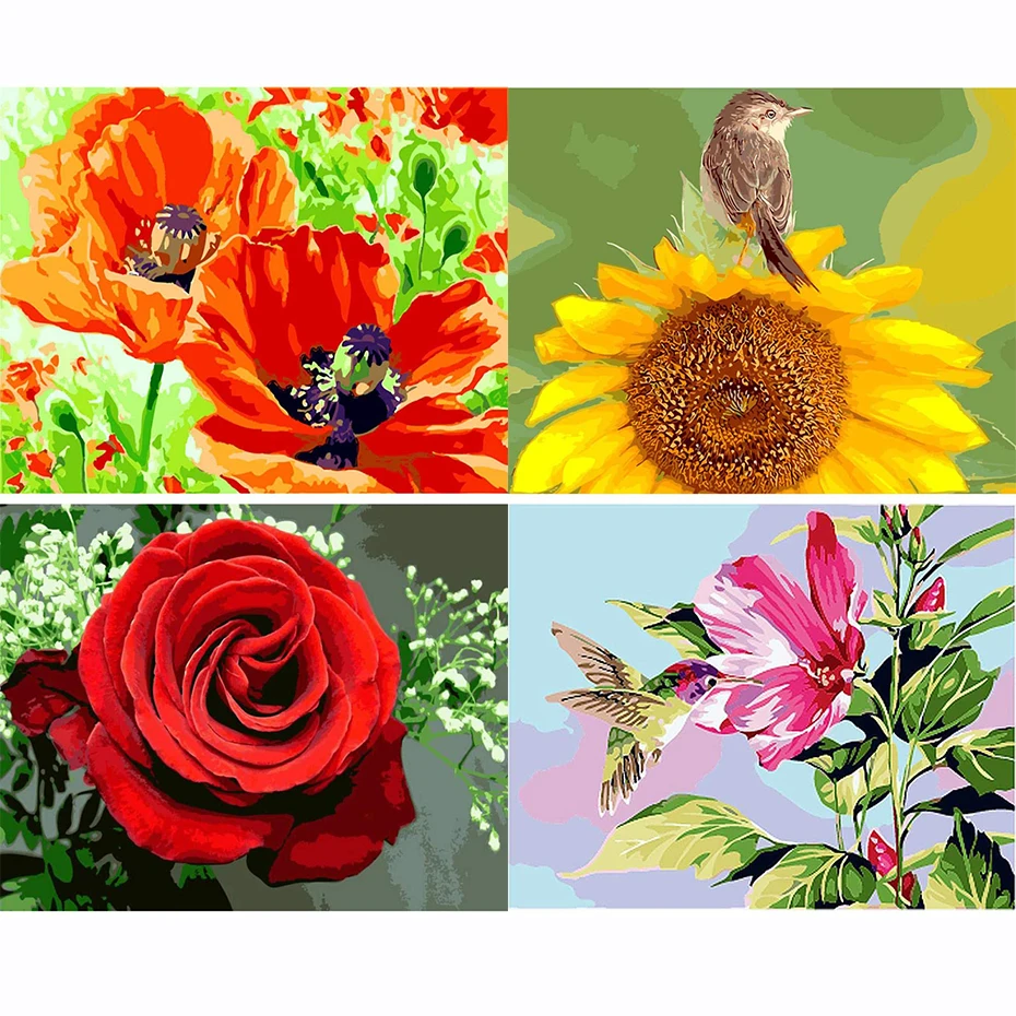 

AMTMBS Sunflower And Bird Diy Painting By Numbers Kits Drawing Paints By Numbers Canvas Picture Unique Gift For Home Artwork