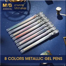 Andstal 8colors/set Metallic Colors Gel Pens Set 0.5mm M&G Glitter color gel ink pen Drawing Art Marker Pen Gift Stationery