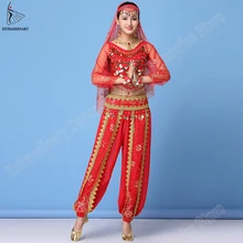 Женское болливудское платье, костюм, костюм для танца живота, индийское танцевальное сари, одежда для выступлений, шифоновый топ+ пояс+ юбка