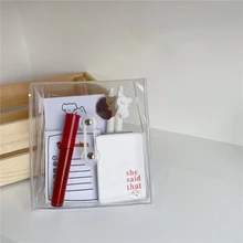 Ins Smiling Face Cream Bear Folder Transparent PVC File Pocket Winding Storage Bag Large Capacity Notebook Pencil Stationery