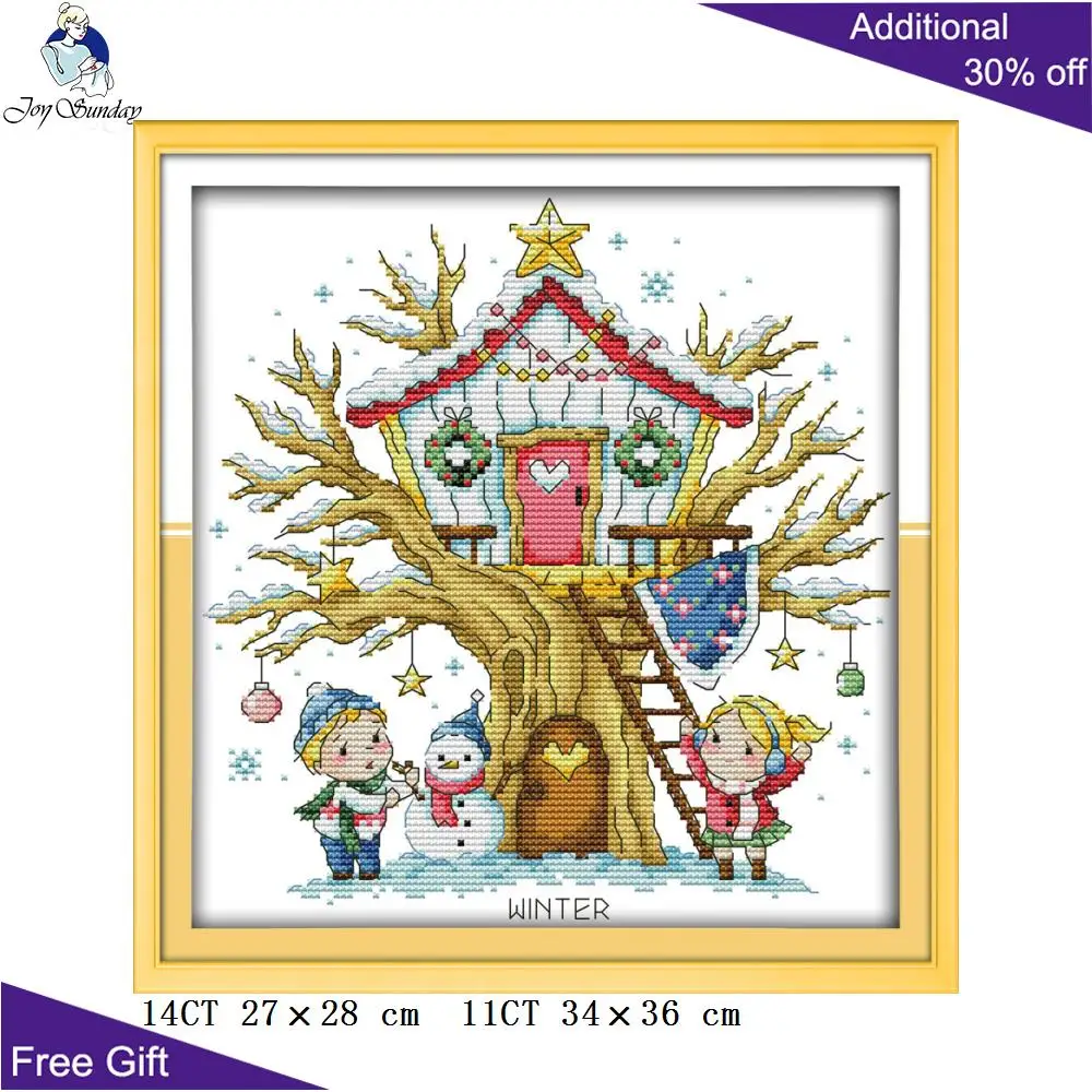 Набор для вышивки домик на дереве Joy Sunday C951 C952 14CT 11CT|Упаковка| |