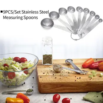 

New 9PCS/Set Stainless Steel Measuring Spoons Baking Scale Sugar Measuring Seasoning Spoon Kitchen Cooking Teaspoons Tools Set