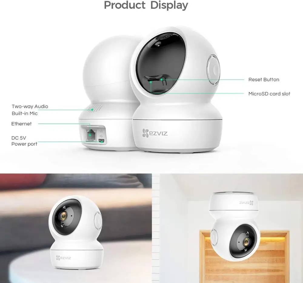 EZVIZ 2 шт. C6N IP камера 1080P панорама/наклон купольная умная ИК с датчиком движения