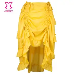 Желтые шифоновые Асимметричные оборки панк юбки в готическом стиле женские большие размеры длинная юбка стимпанк винтажная Нижняя юбка