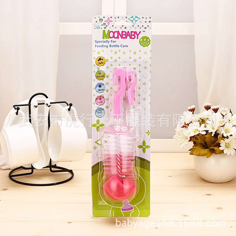 

Hardcover Baby Products Vertical Sponge Bottle Brush with Nipple Brush Size Bottle Brush Cleaning Brush Straight Handle