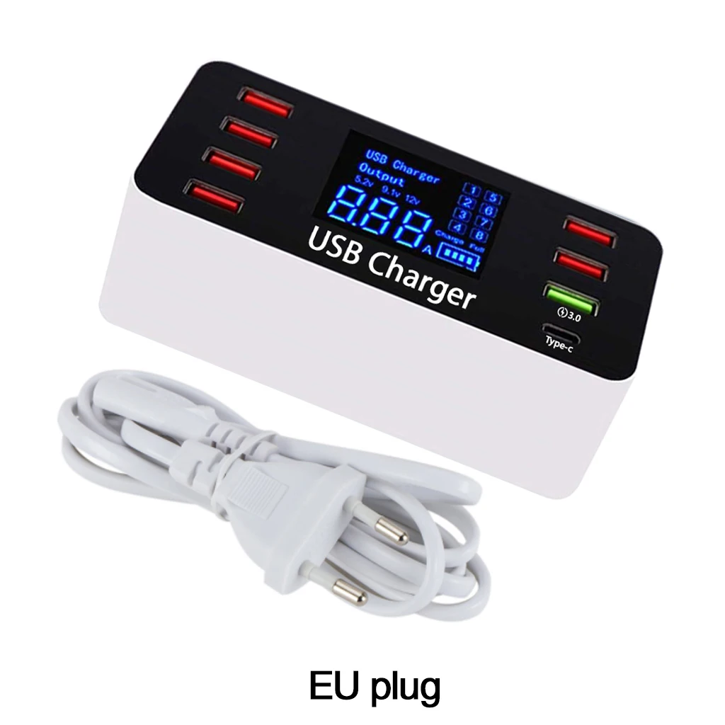 Цифровой ЖК-дисплей 8 портов USB зарядное устройство для мобильного телефона планшет быстрая зарядка QC3.0 type-C Быстрая зарядка головка 40 Вт XEDAIN