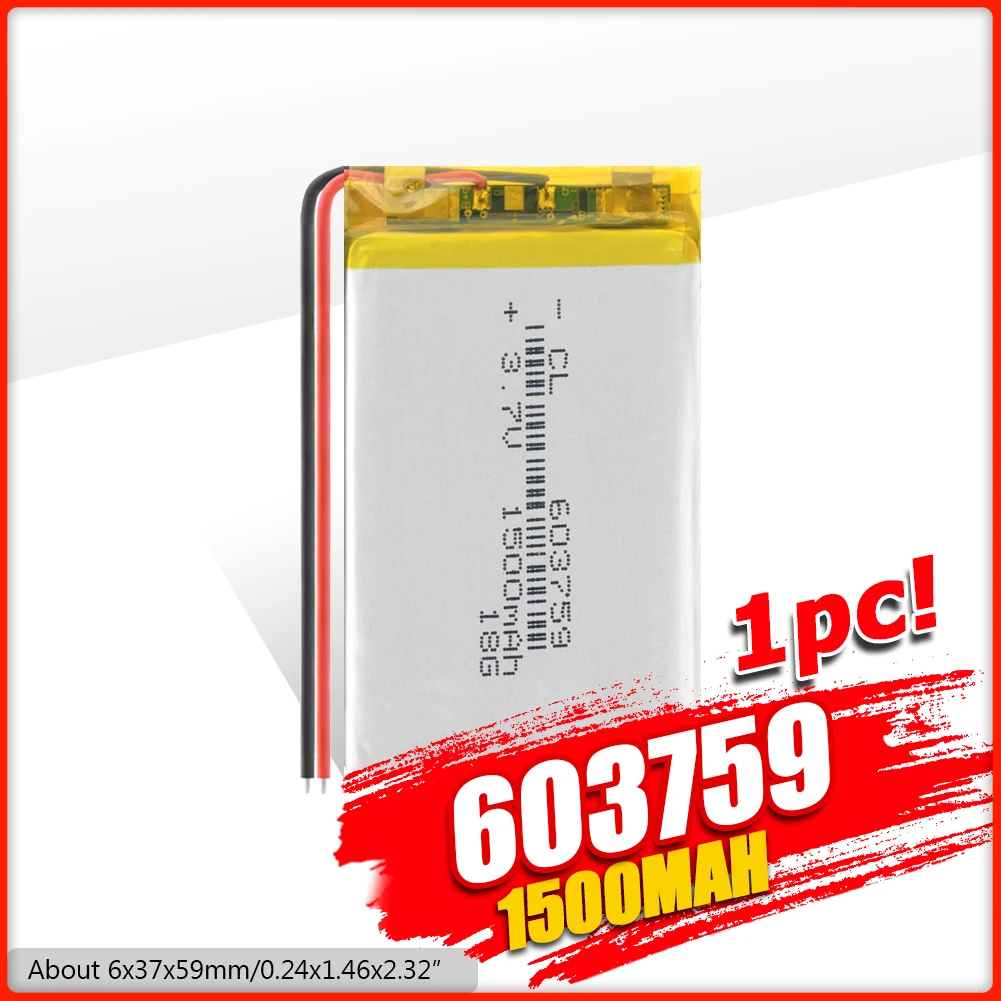 1/2/4x3 7 в 603759 1500 мА/ч литиевая аккумуляторная батарея 59x37x6 м литий ионная полимерная