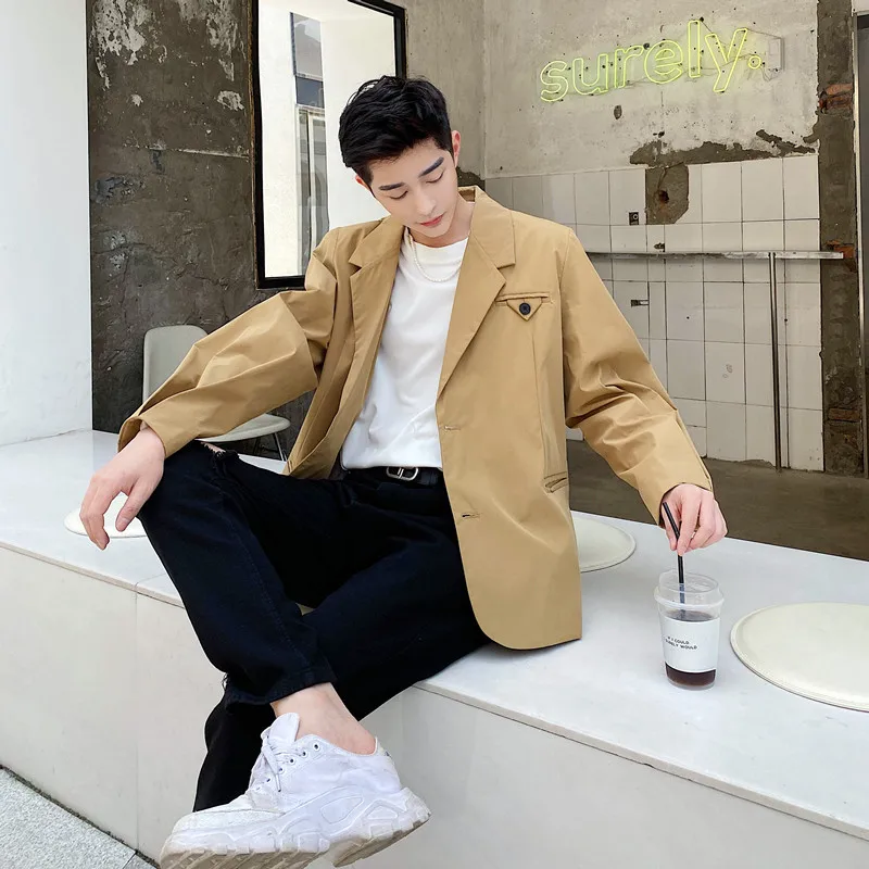 Men's Suit Jacket Spring And Autumn New Fashion Korean Lantern Sleeve Design Leisure Loose Large Size Coat