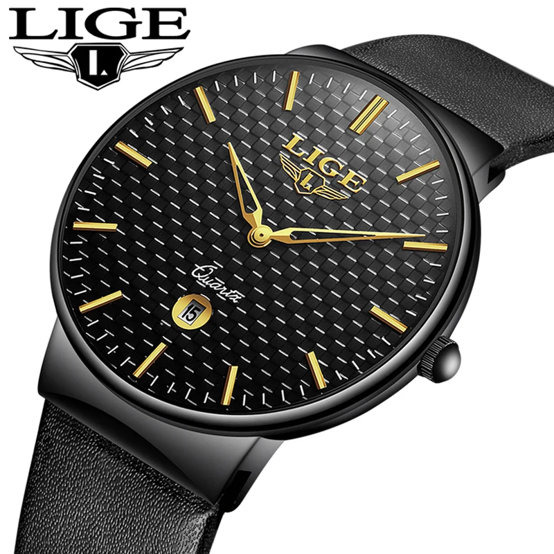 

Relogio Masculino LIGE New Men Watch Top Brand Simple Leather Waterproof Sport Watches Automatic Date Quartz Watches For Mens