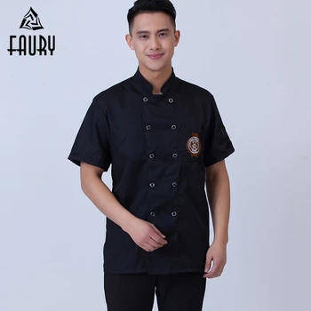 

Embroidery Badge Chef Waiter Jacket Summer Short-sleeved Kitchen Restaurant Cook Uniforms Catering Pastr Men's Chef Shirts