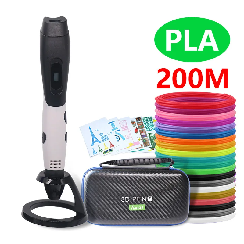 White pen PLA200m 3d ручка 3d-ручки, светодиодный дисплей, ABS / PLA-филамент, 3-я ручка Добавить специальные брекеты для защиты рук,с 5 В в 2A usb адаптер 3d-печатные ручки Рождественские подарки - Цвет: White pen PLA200m