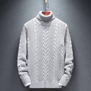 

2020 New Men's Sweaters High-necked Winter Knitsweater Sveels Solid-colored Elastic Sweater 9999