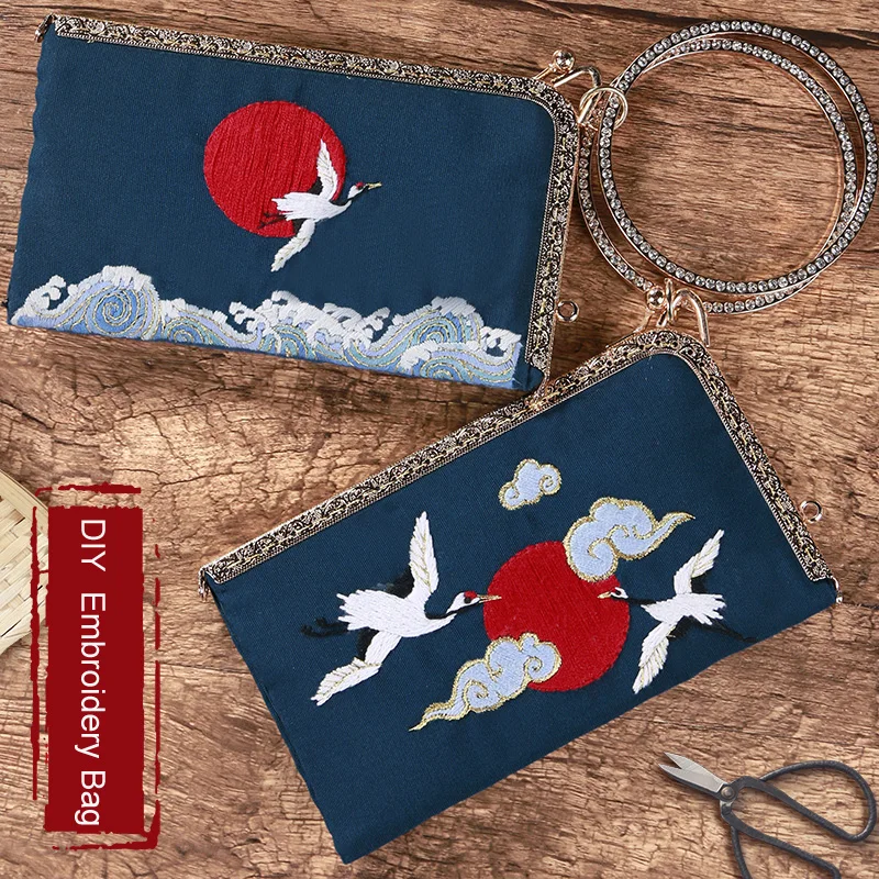 

Easy DIY Chinese Embroidery Bag Kit Kissing Embroidery Handbag Cross Stitch Needlework Flower Printed Canvas Swing Craft Gift