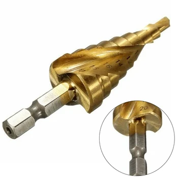 

New 4-20mm HSS Titanium Coated Hex Shank Spiral Grooved Step Drill Bit Durable