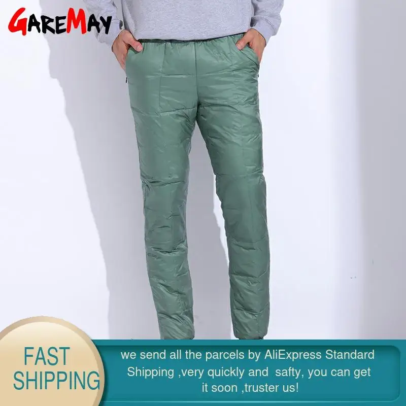 Для мужчин зимние брюки белая утка вниз теплый Повседневное мужские упругие