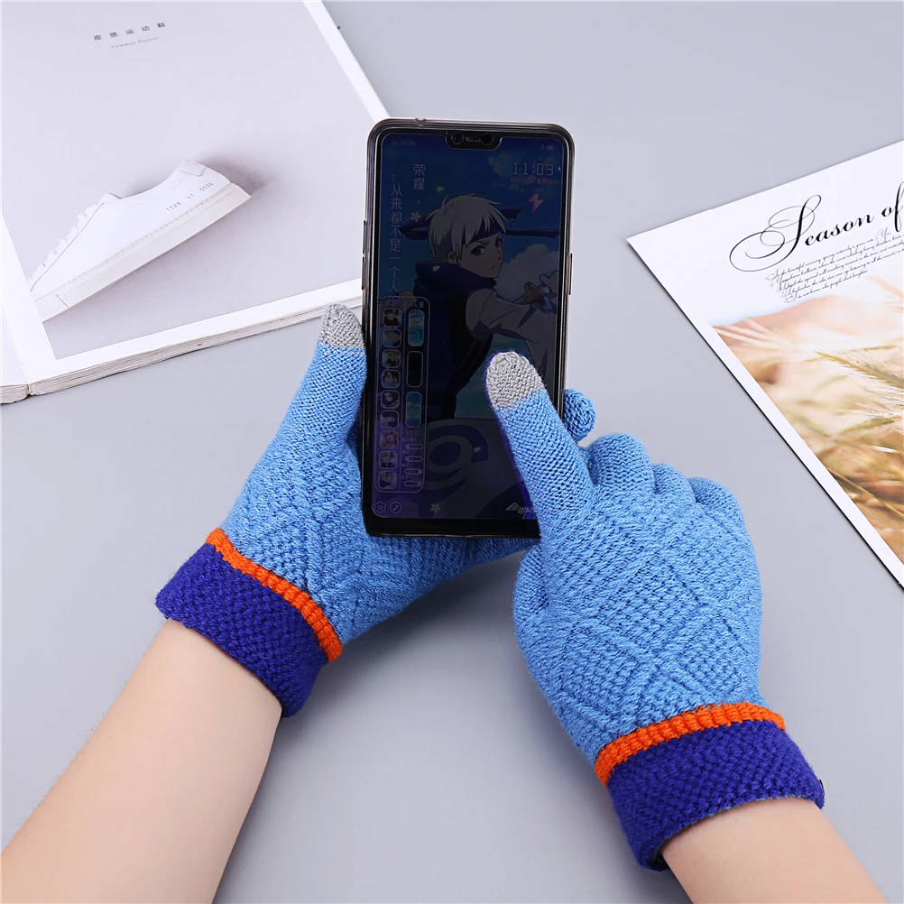 

Miya Mona 8-14 Years Old Children Knitted Gloves Thick Autumn Winter Screen Sense Full Finger Mittens 2019 New Unisex Kids Glove
