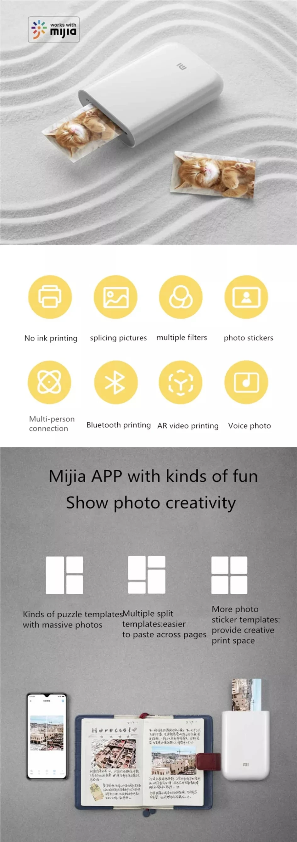 Xiaomi Мини Карманный фотопринтер портативный фотопринтер с DIY Share 500 мАч Bluetooth принтер изображений Mijia AR принтер работает wi-Fi