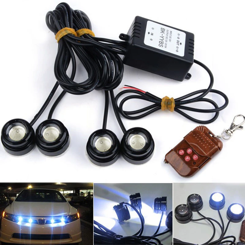 Luces Led estroboscópicas de emergencia para coche, Kit de Control remoto  inalámbrico, 12V, 4 en 1, 16 modelos DRL, luz diurna, accesorios para coche,  4 Uds.|Lámpara de señalización| - AliExpress