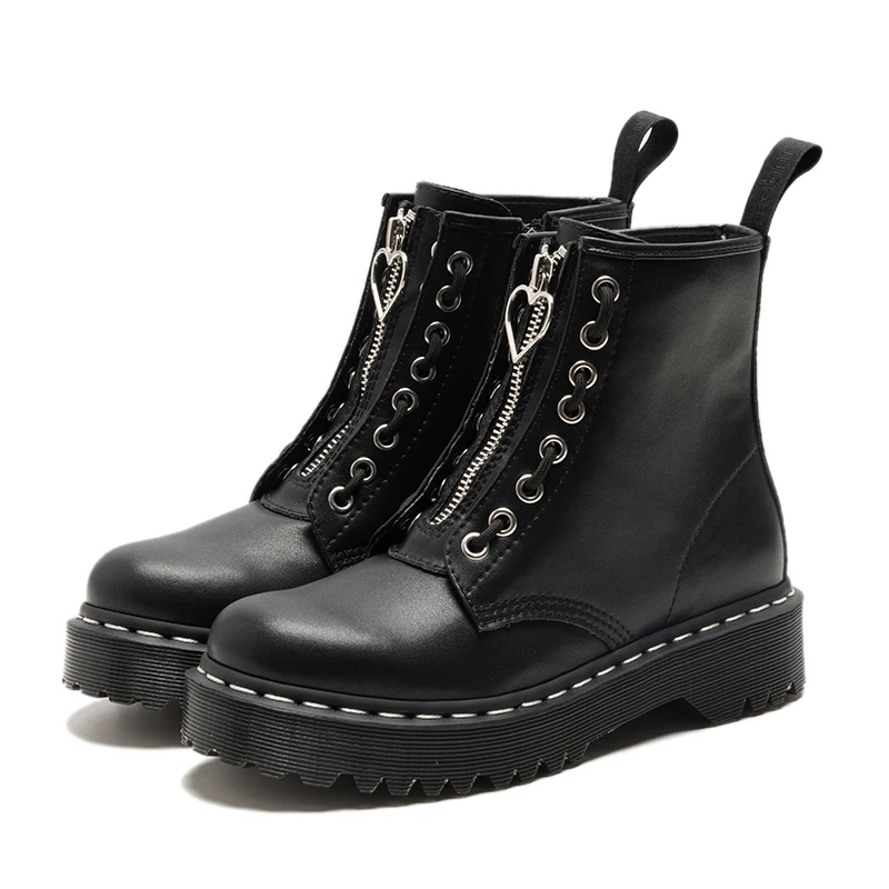 Buono Scarpe/черные мотоботы в стиле панк; ботильоны из натуральной кожи на молнии; botas Mujer; женские ботинки на толстой платформе; ботинки на шнуровке
