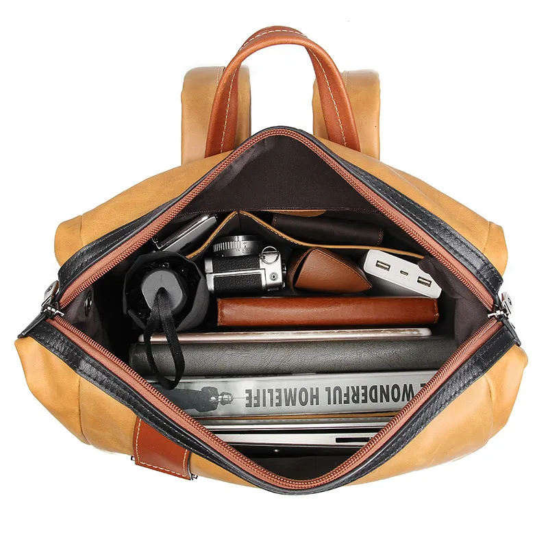 Genuine Leather Men Backpack Laptop Boys Cow Leather Backpacks Student Bag Rucksack For Macbook Mac Book Air 15 Notebook Dell