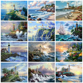 

Evershine 5D DIY Diamond Painting Lighthouse Embroidery Cross Stitch Landscape Seaside Picture Of Rhinestones Mosaic Diamond Art