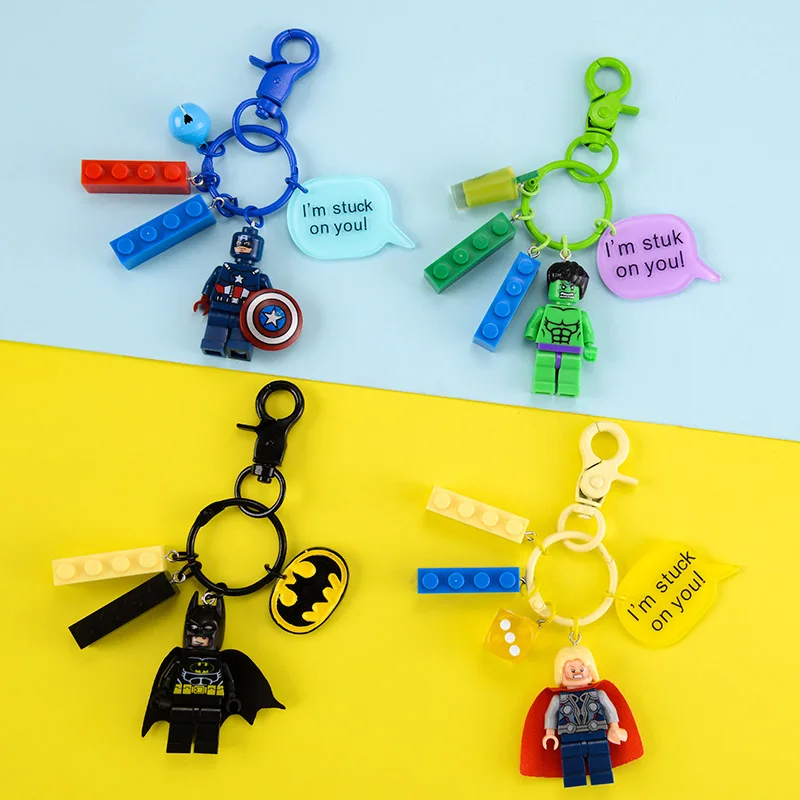 Nouveau dessin animé porte-clés lapin soldat Super héros blocs de construction porte-clés pour garçons et filles porte-clés sac pendentif bijoux cadeaux