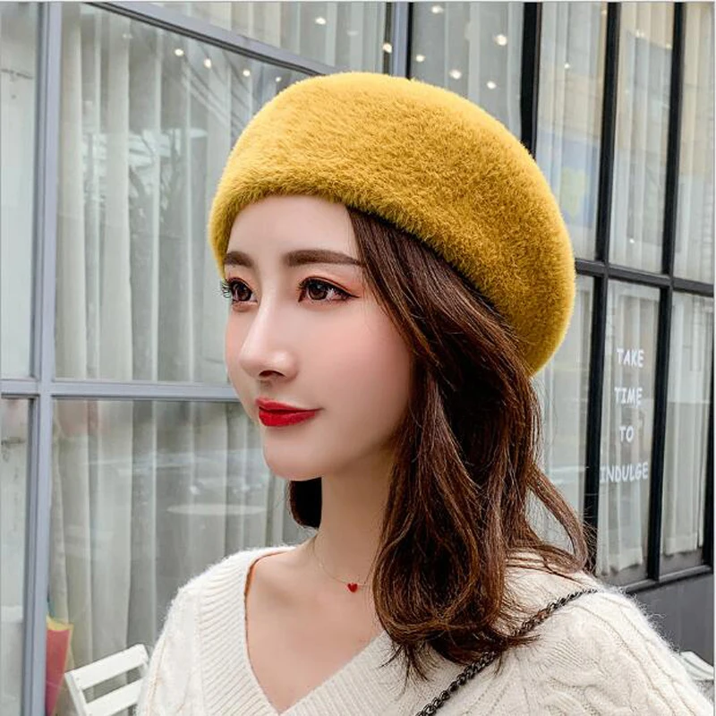

Women Berets Female Wool blend knitted Caps 2019 New Brand Winter Beret Lady Warm Painter Bonnet Hats Wholesale