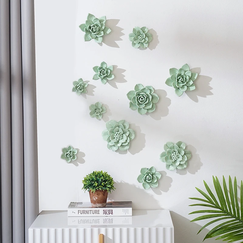 Modern Succulent Ceramic Flower Wall Mural Crafts Hotel Store Cafe Wall Sticker Decoration Home Livingroom Hanging Artwork