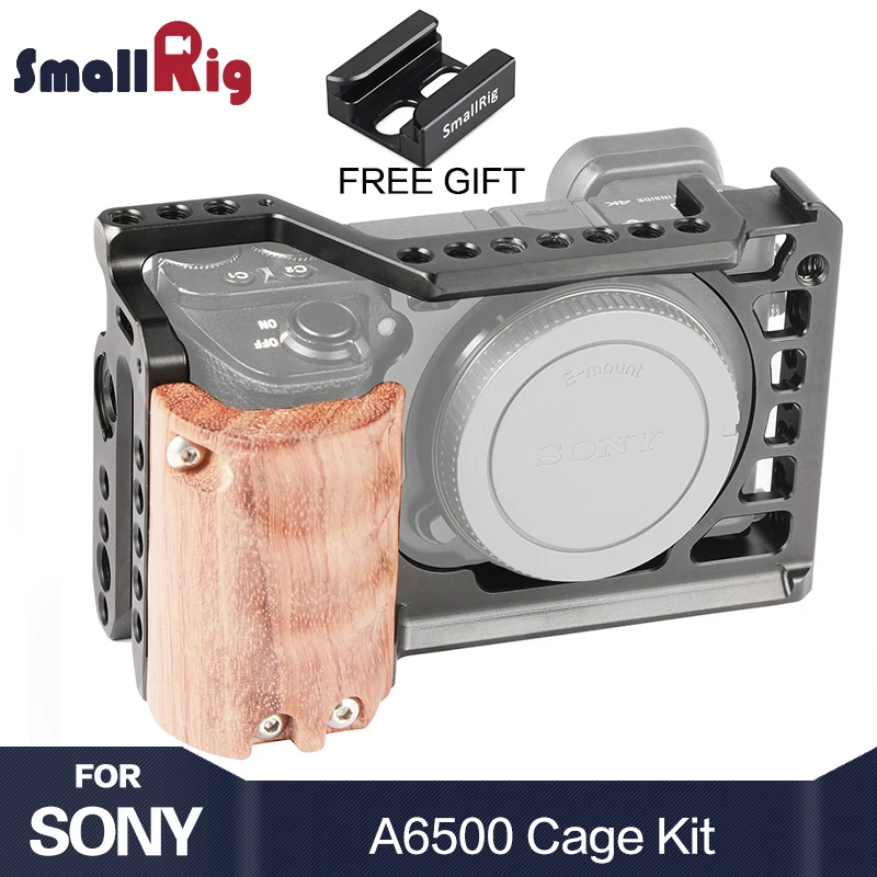 SmallRig 6500 Camera Cage Kit for Sony A6500 Camera With Wooden Handle Grip Form fitting A6500 cage Stabilizer 2097