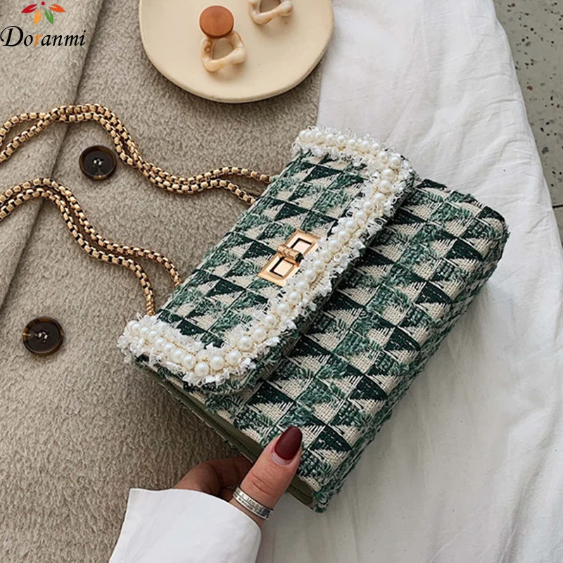 

DORANMI Pearl Appliques Flap Bags For Women 2019 Autumn Shoulder Bag Square Female Buckle Crossbody Shoulder Bag Messenger JB994