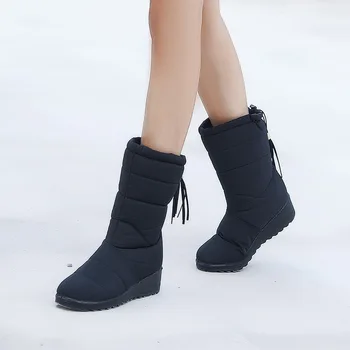 

Women Waterproof Winter High top Boots Mid-Calf Warm Wedge Rubber Snow Bootie Lazy Comfortable Casual