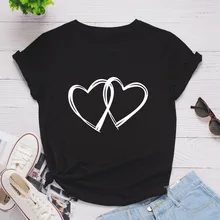 

Double Heart Print Women T Shirt Short Sleeve O Neck Loose Women Tshirt Ladies Fashion Tee Shirt Tops Clothes Camisetas Mujer