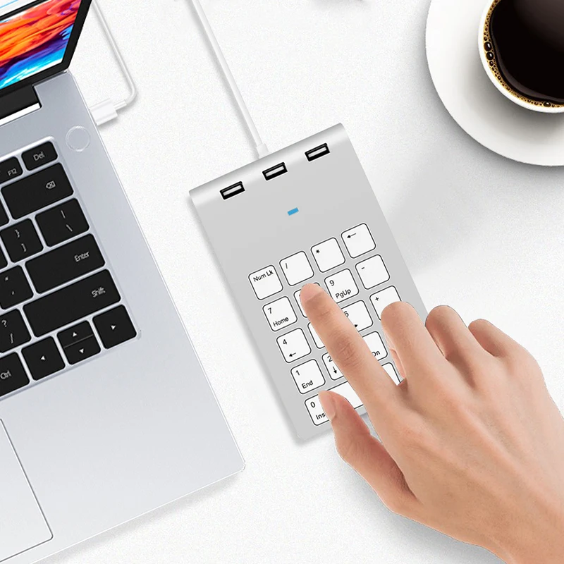 AJIUYU USB Numeric Keypad 18 Keys with three USB Hub For iMac MacBook Air Pro Lenovo PC computer number accountant mini keyboard