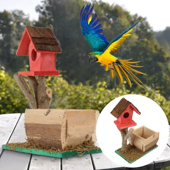 

1PC Solid Wood Outdoor Nest House Birdhouse with Feeder for Small Birds