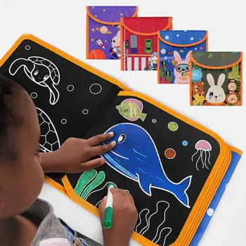 

Eight-page Drawing Board Portable Cloth Book Board Scratch Coloring Book DIY Blackboard Painting Toys Kids Craft