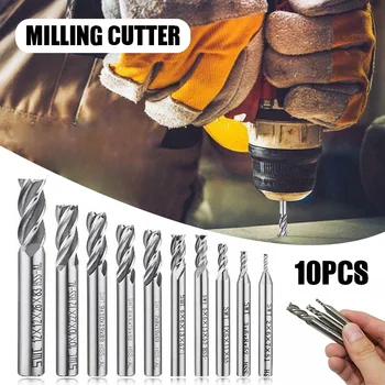 

10pcs High Speed Steel Milling Cutter HSS 4 Flutes Straight Shank Square Nose End Milling Cutters PAK55