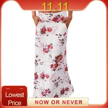 Для женщин Летнее пляжное платье с цветочным рисунком для девочек юбка с принтом с низкой талией slim fit Длинные юбки Стиль Популярные spodnice; искусственная кожа; Прямая(дропшиппинг); damskie