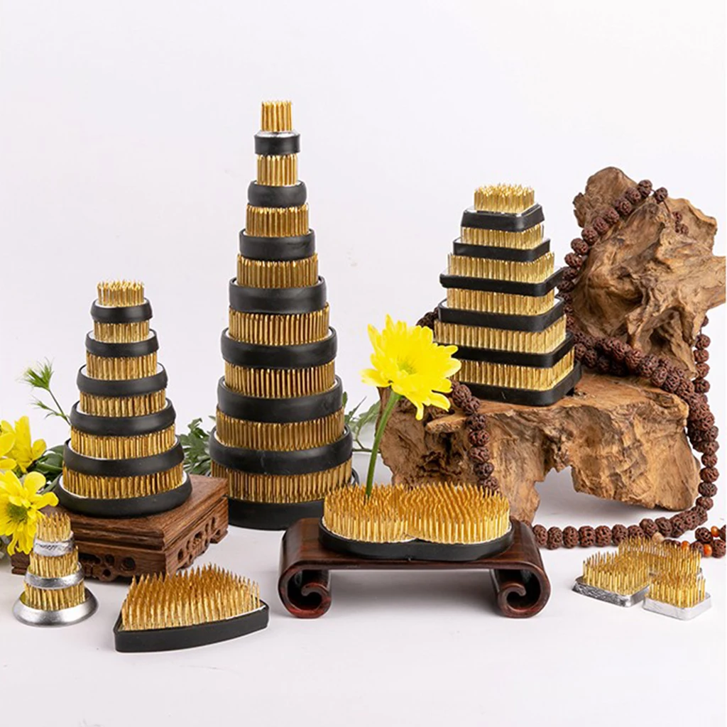 Metal Spike Flower Frog Kenzan with Sturdy Rubber Base Floral Art - Moon and Sun Shape