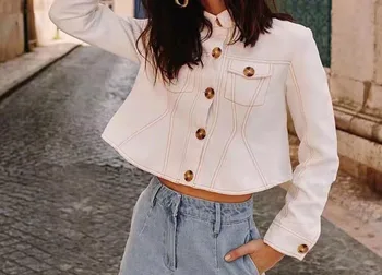 

Women Jacket 2019 Early Autumn New Loose Lapel Silhouette Short Denim Jacket Women's Jacket