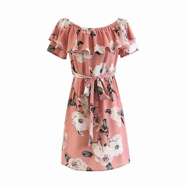 

2019 Spring Europe And America WOMEN'S Dress New Style Flounced Floral Printed Dress 9548