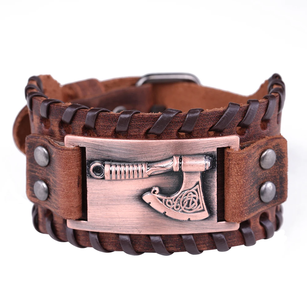 wide brown-copper Skyrim славянский топор perun металлические изделия, соединитель талисманы кожаный браслет для мужчин опал Викинг ювелирные изделия обертывание браслет - Окраска металла: wide brown-copper
