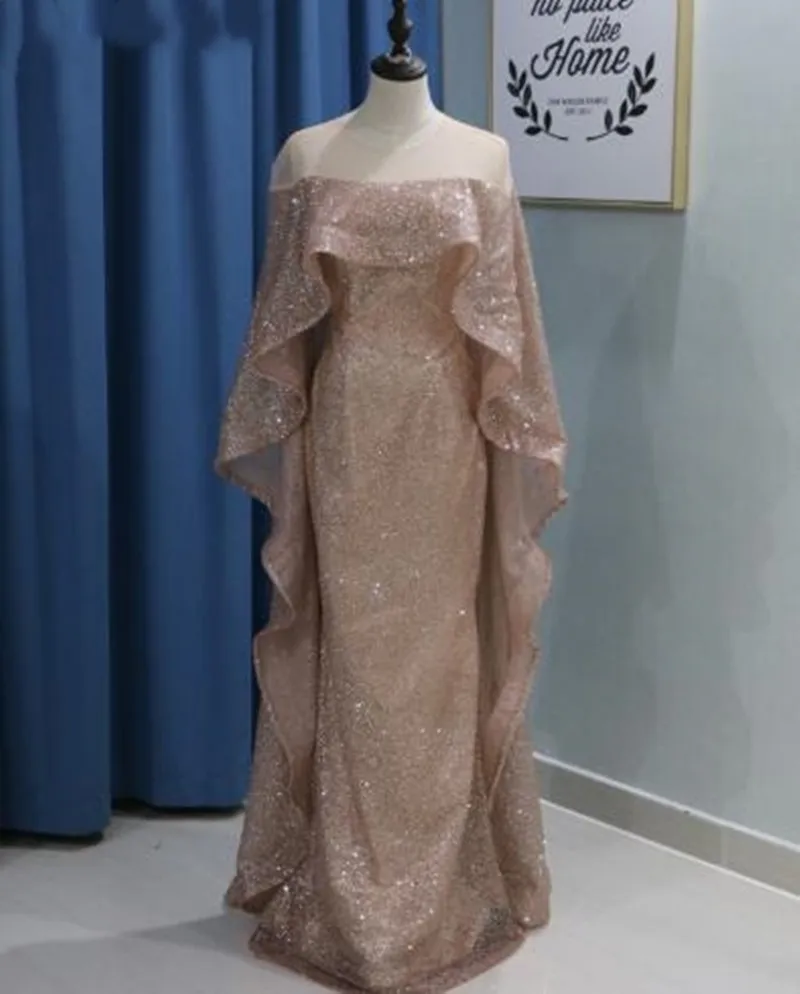 Роскошное длинное арабское платье русалки с блестками для выпускного вечера элегантное вечернее платье цвета шампанского на Ближнем Востоке с аравийской мантией