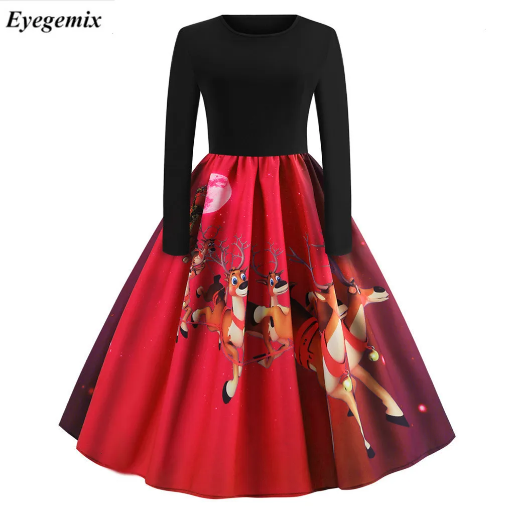 

Plus Size Christmas Dresses Women Santa Claus Print Bodycon Party Dress Elegant 50S Vintage Swing A Line Black Midi Winter Dress