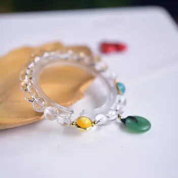 

Pure natural white crystal bead bracelet, exquisite workmanship, full and round shape, spinach green, charming female bracelet.