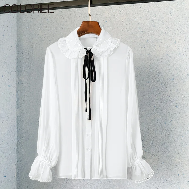 

New Fashion White Chiffon Women Shirts 2023 Spring Casual Long Sleeve Women Blouse Tops Female Korean Clothing