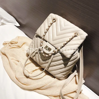 

Fashion European Women Backpack 2019 New High quality Soft Leather Women Backpack Chain Shoulder bag Travel Rucksack School bags